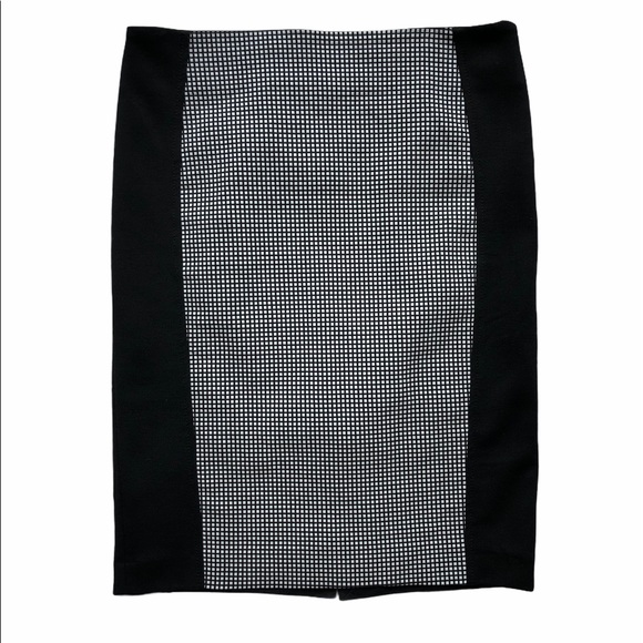 Olsen Europe Black Pencil Skirt Black And White Checkered Middle Panel Size 8 - Picture 4 of 15